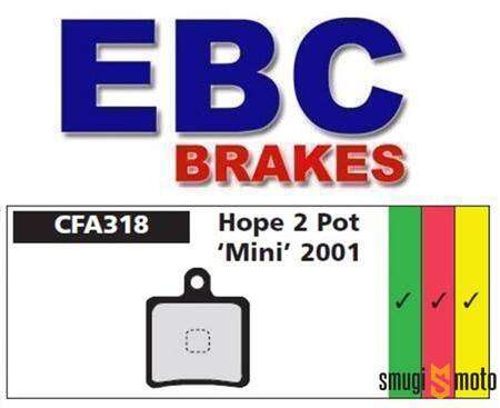 Klocki hamulcowe rowerowe EBC CFA318, HOPE MINI 2 PISTON 2001 (różne mieszanki)